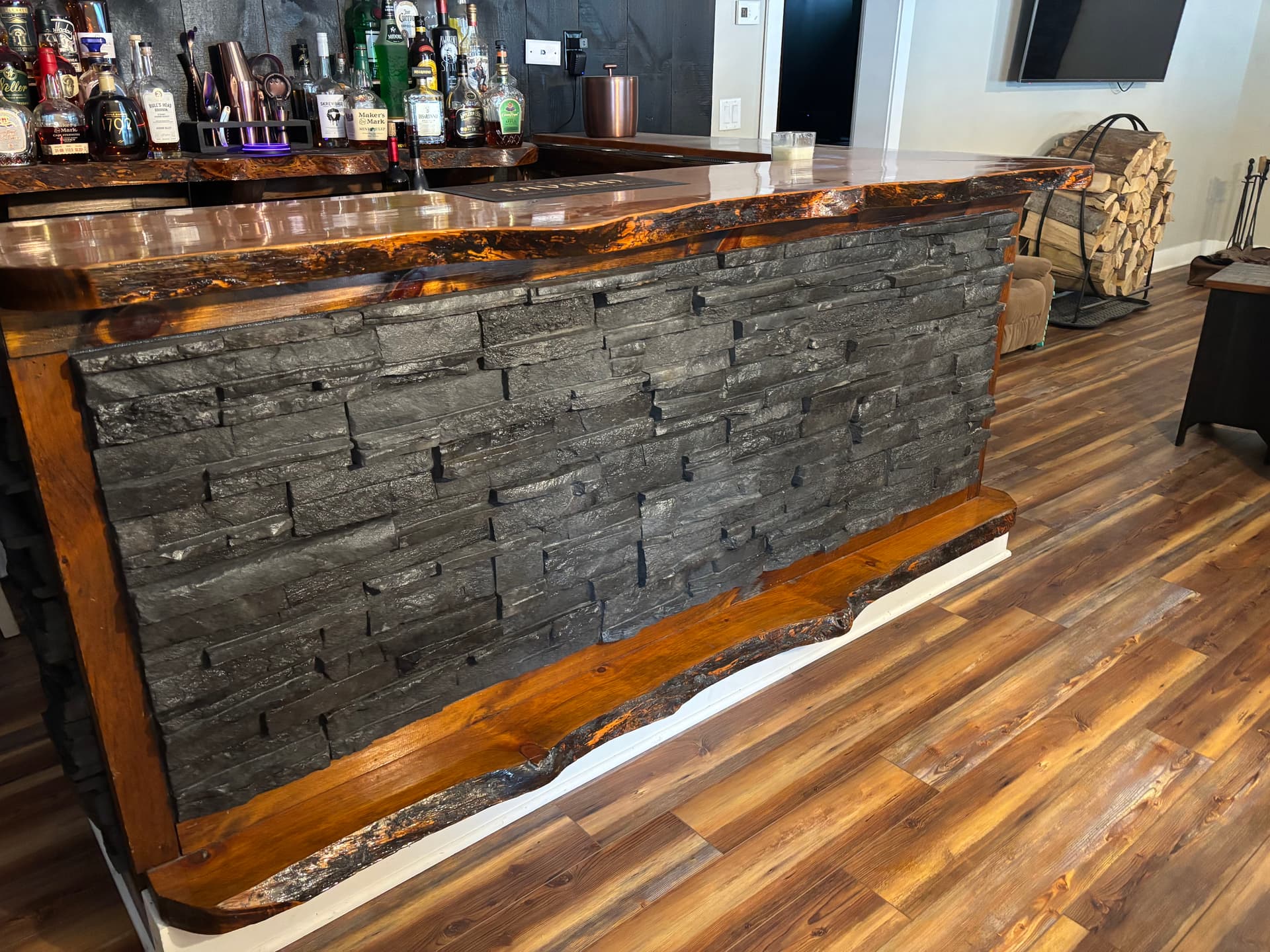 Chic Home Bar and Cozy Hearth in Central Square