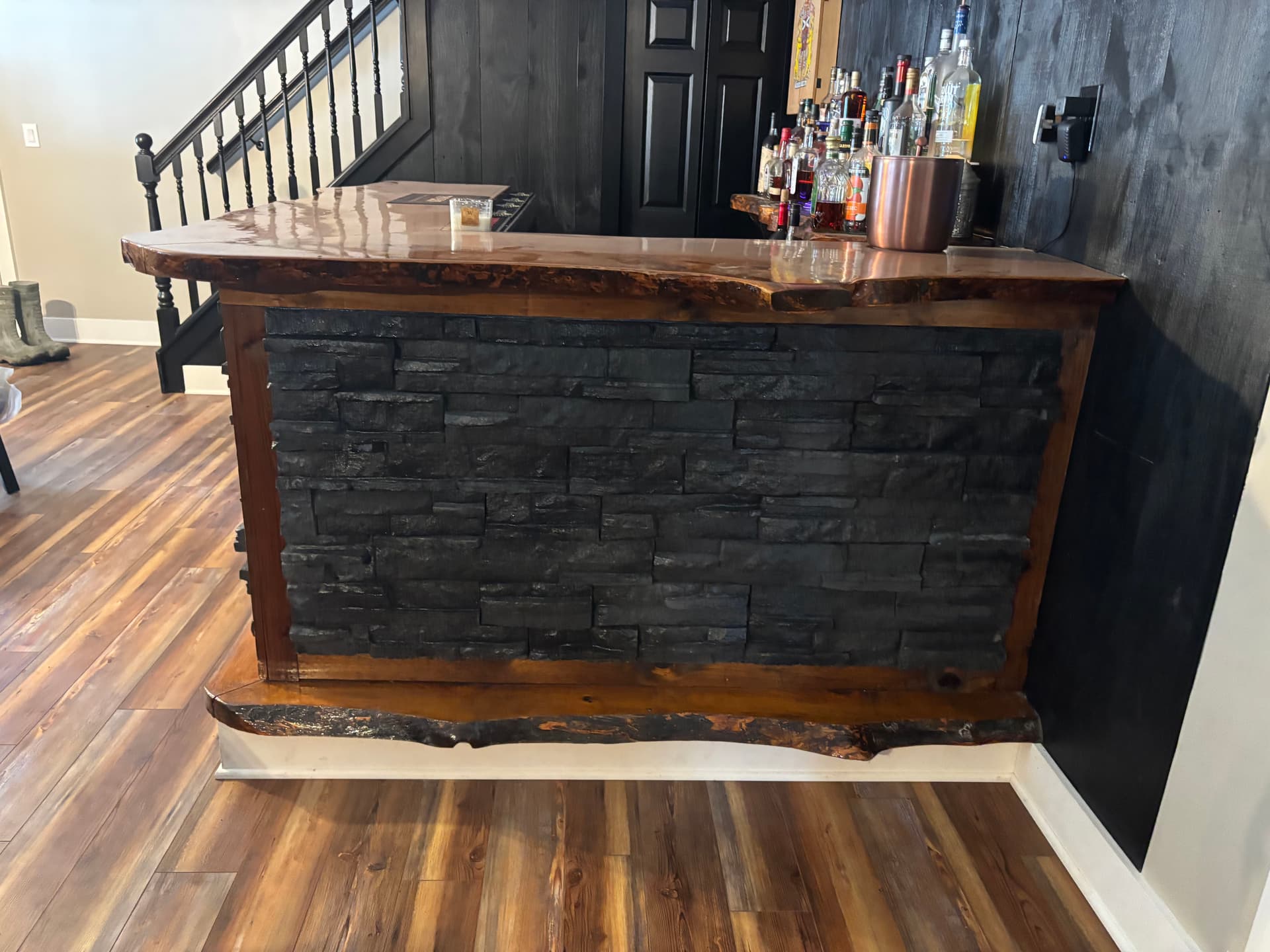 Chic Home Bar and Cozy Hearth in Central Square